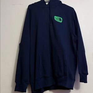 The North Face Men's Dark Blue Hoodie with Green Logo